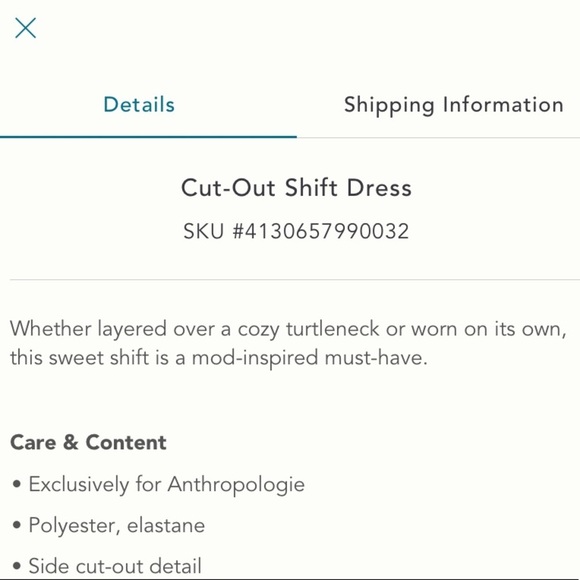 Anthropologie NWT Cut-Out Shift Dress Size L. - Picture 5 of 7